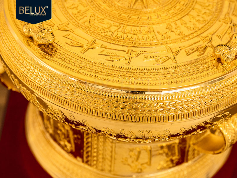 Quả trống đồng lưu niệm mạ vàng 24k các kích thước